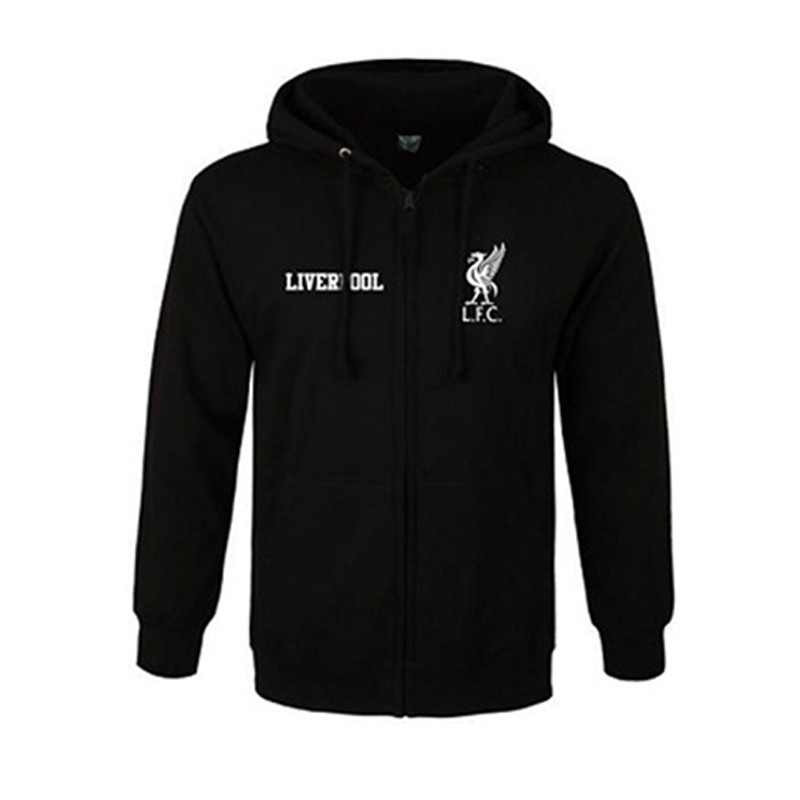 Áo Khoác Đen Đội Bóng Liverpool Logo Trắng