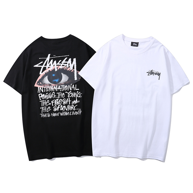 Stussy Fashion pure cotton pattern men's women's short-sleeved T-shirt couple tee unisex  6652#