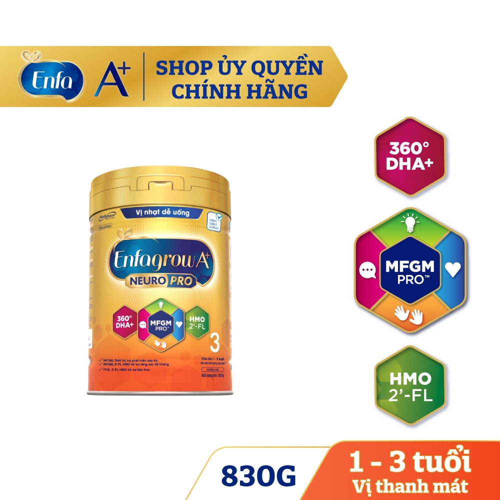 Sữa Bột Enfagrow A+ Neuropro 3 - FL HMO Vị Nhạt Dễ Uống/Vị Không Đổi Lon từ 400g_830g_1700g