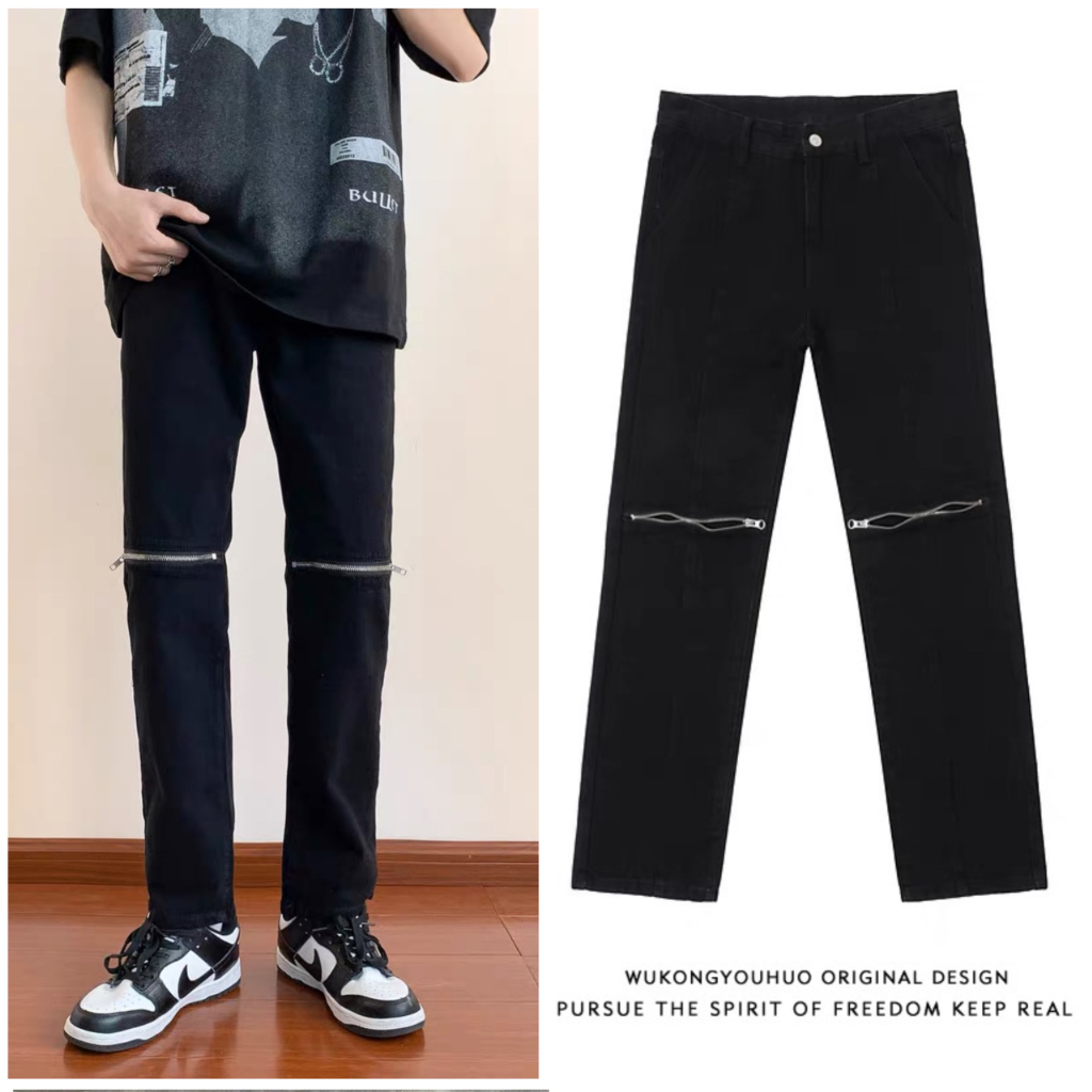 Quần jean nam rách gối màu đen chất bò cao cấp co dãn 4 chiều cực đẹp rin trơn from dáng skinny đẹp LEPHG MS50