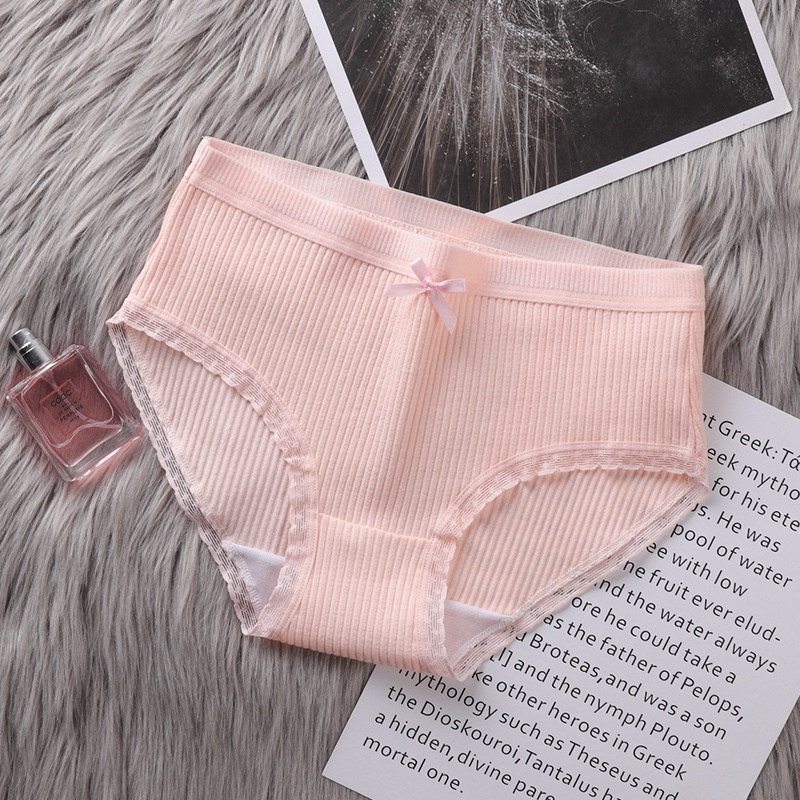Quần lót nữ phối viền ren cotton gân tăm đính nơ Sumio_offical co dãn sexy nâng mông
