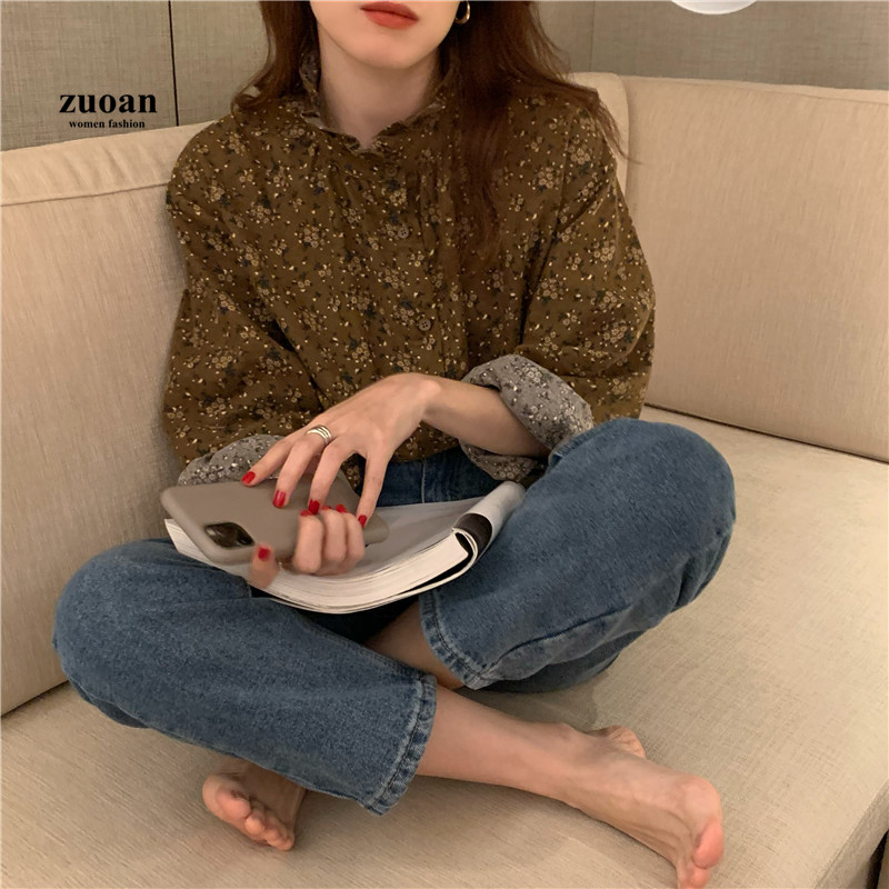 SUXI Áo Sơ Mi Hoa Tay Dài Thời Trang Dành Cho Nữ