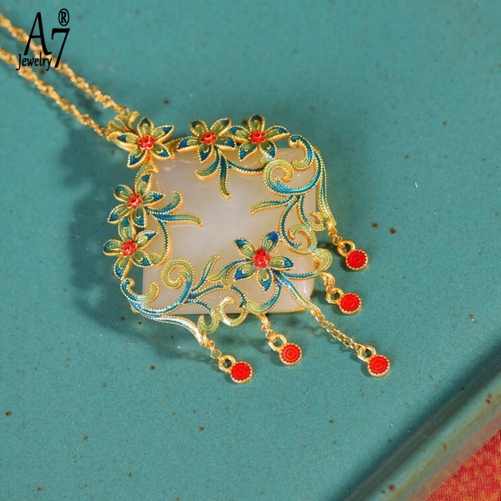 Mặt Dây Chuyền Bạc S925 Đính Đá Ngọc Bích Trắng Phong Cách Trung Hoa Cổ Điển