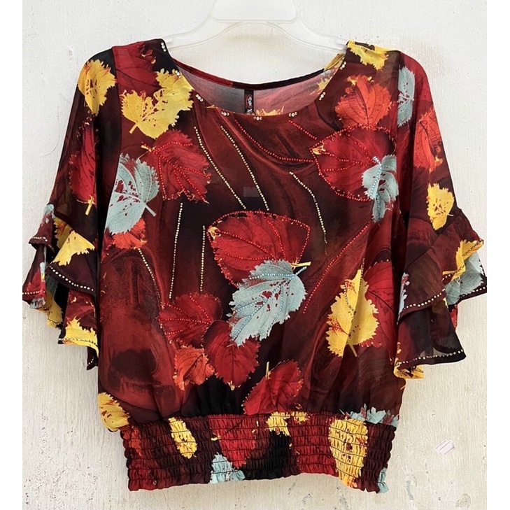 Áo Kiểu Nữ Tay Loe Hàng Thiết Kế Hoa Văn Đính Đá Thủ Công Sang Trọng Free size 48-63Kg