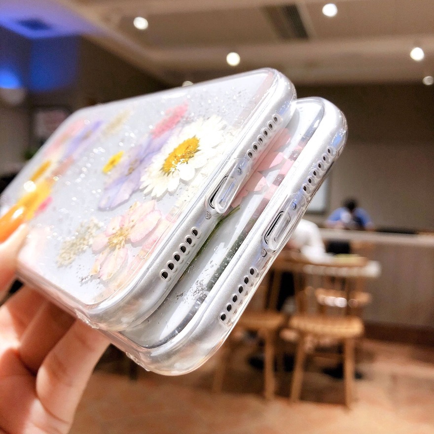 Ốp điện thoại silicon ép hoa khô thời trang cho IPhone 13 Pro Max XS Max 7 8 SE 2020 X 12 11 Pro Max