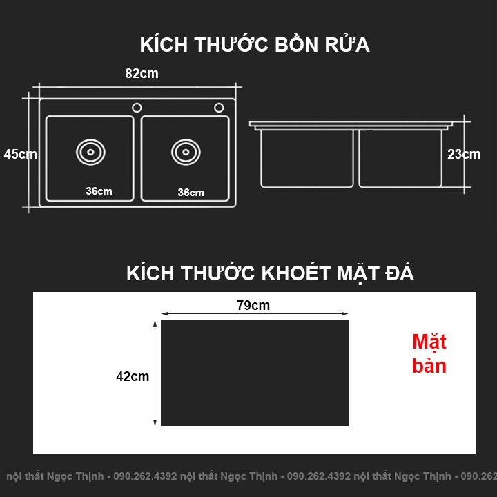 Chậu rửa chén, vòi rửa chén NANO tĩnh điện SENTANO - Chậu rửa chén 2 ngăn KT 82x45 CÂN phủ nano 7 lớp không ố, bong tróc