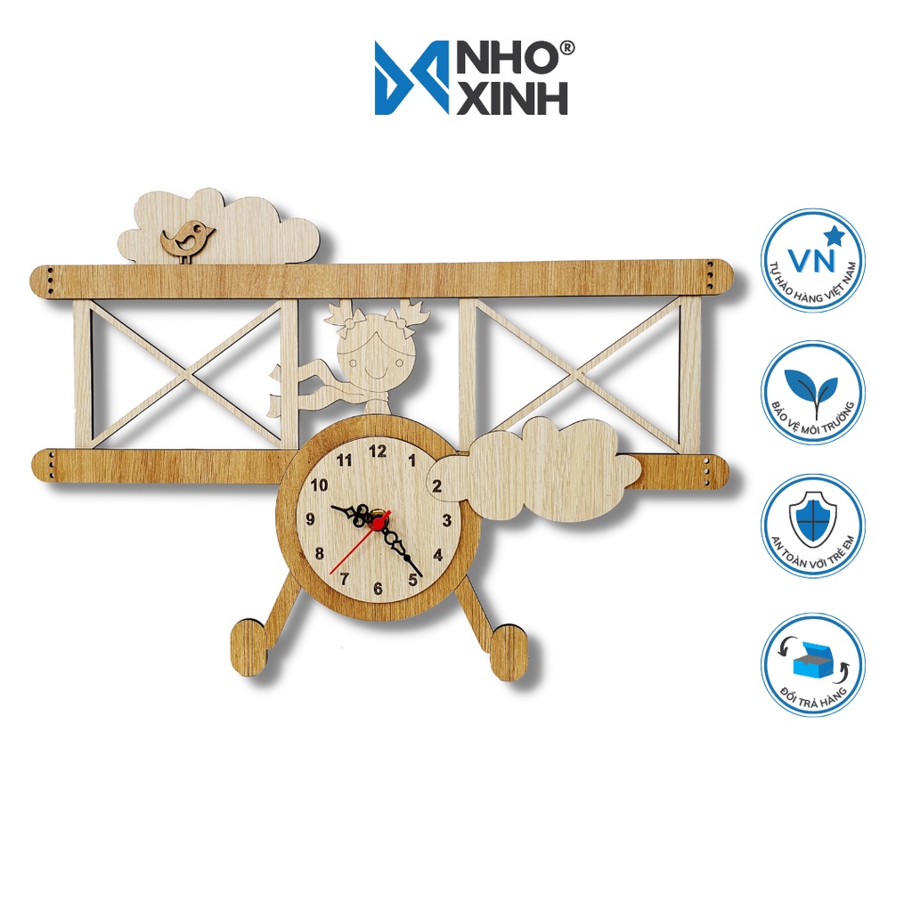 Đồng hồ treo tường trang trí bé gái, Nhỏ và Xinh, Bé lái máy bay