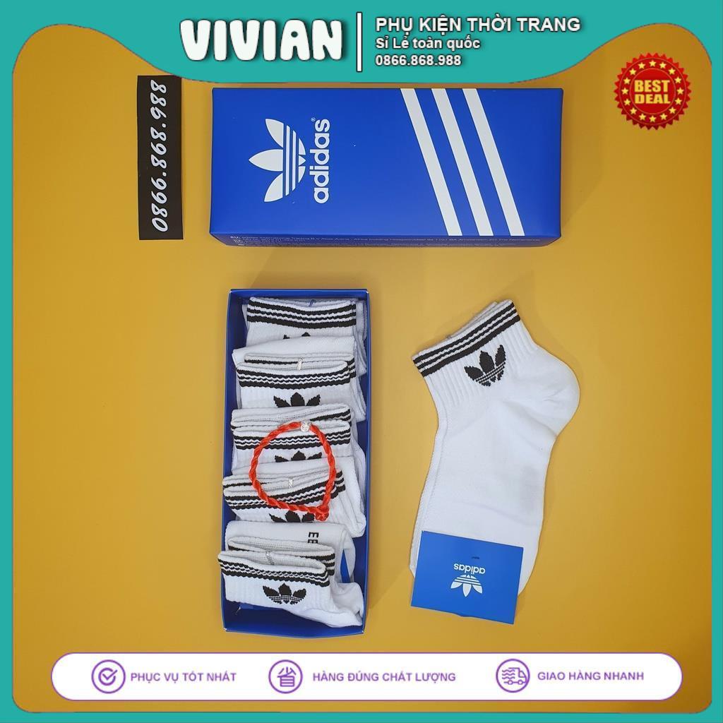 Tất Vớ ADIDAS 3 Sọc CỔ NGẮN Hộp COMBO 5 đôi dệt kim cao cấp, Chất liệu 95% Cotton, kháng khuẩn, thấm hút mồ hôi cực hiệu