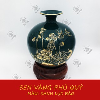 Lọ hoa hút lộc - bình hút tài lộc gốm sứ bát tràng cao cấp + Tặng Kèm Đế Gỗ