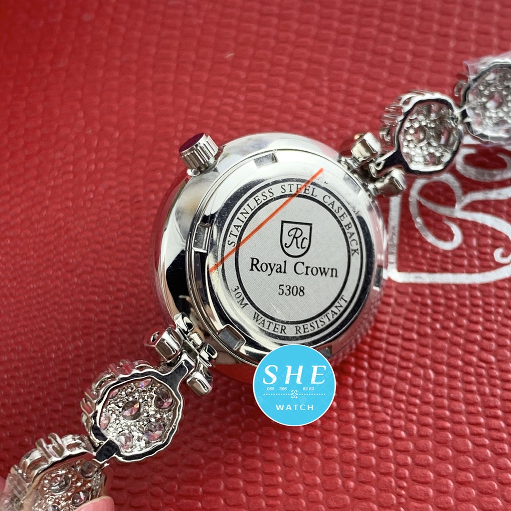 Đồng hồ nữ ROYAL CROWN Đồng hồ pin máy nhật mặt trắng đính đá ĐẲNG CẤP QUÝ PHÁI size 32mm