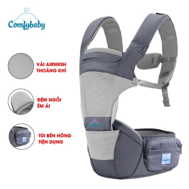 Địu ngồi trẻ em cao cấp siêu mềm 4 tư thế công nghệ Air Mesh thoáng khí - Comfybaby CF818