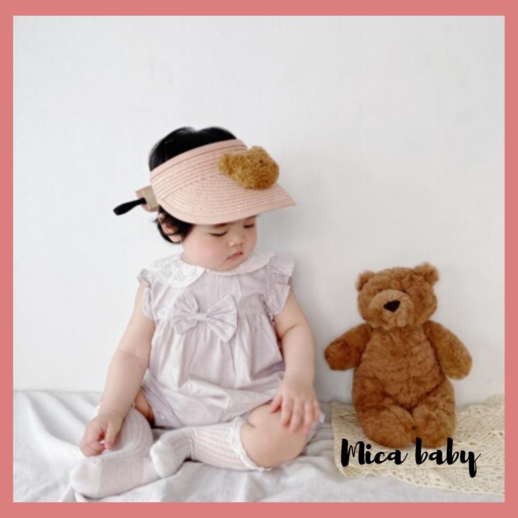 Mũ nón cói nửa đầu đính gấu bông xù đáng yêu cho bé từ 6 tháng-7 tuổi Mica baby MH109