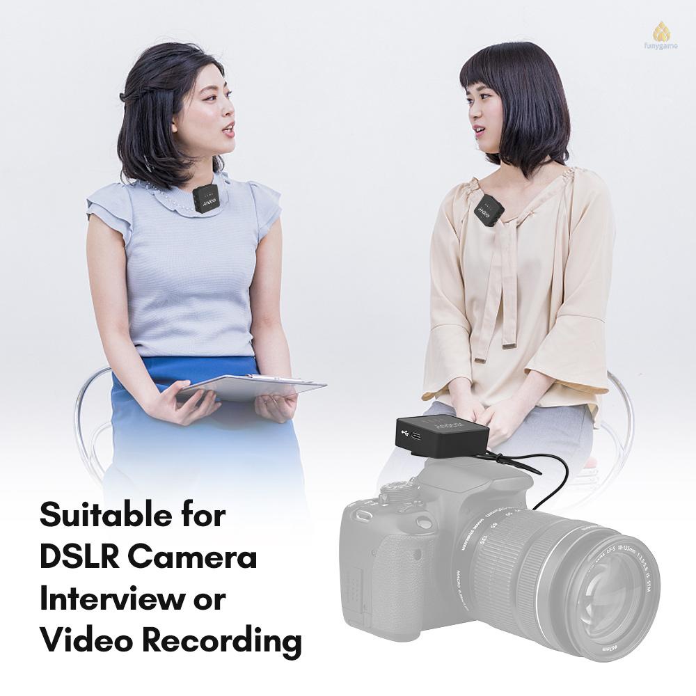 Micro Không Dây Andoer One-Trigger-Two 2.4G (2 Bộ Phát + 1 Bộ Nhận Tín Hiệu) Max.30M Kèm Cáp Âm Thanh 3.5mm TRS &amp; TRRS