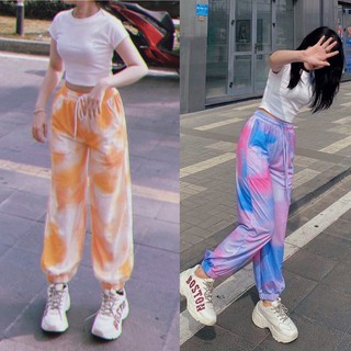 Set áo thun croptop quần loang màu , Set áo thun quần baggy loang màu