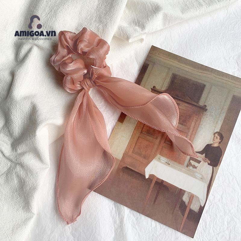 Dây Buộc Tóc Vải Lụa satin Đa Năng Phong Cách retro