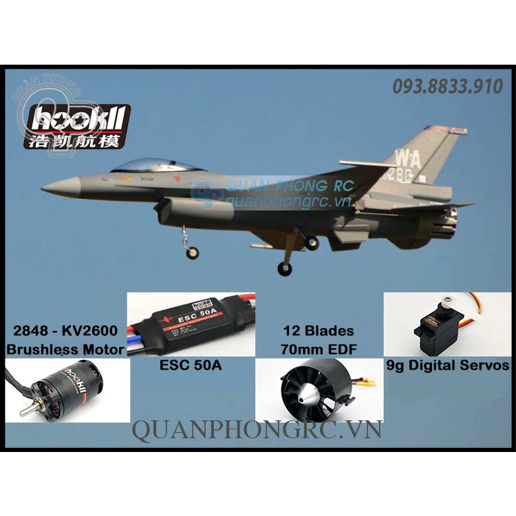 Máy Bay Hookll F16 Fighting Falcon 70mm EDF Wingspan 710mm Airplane PNP