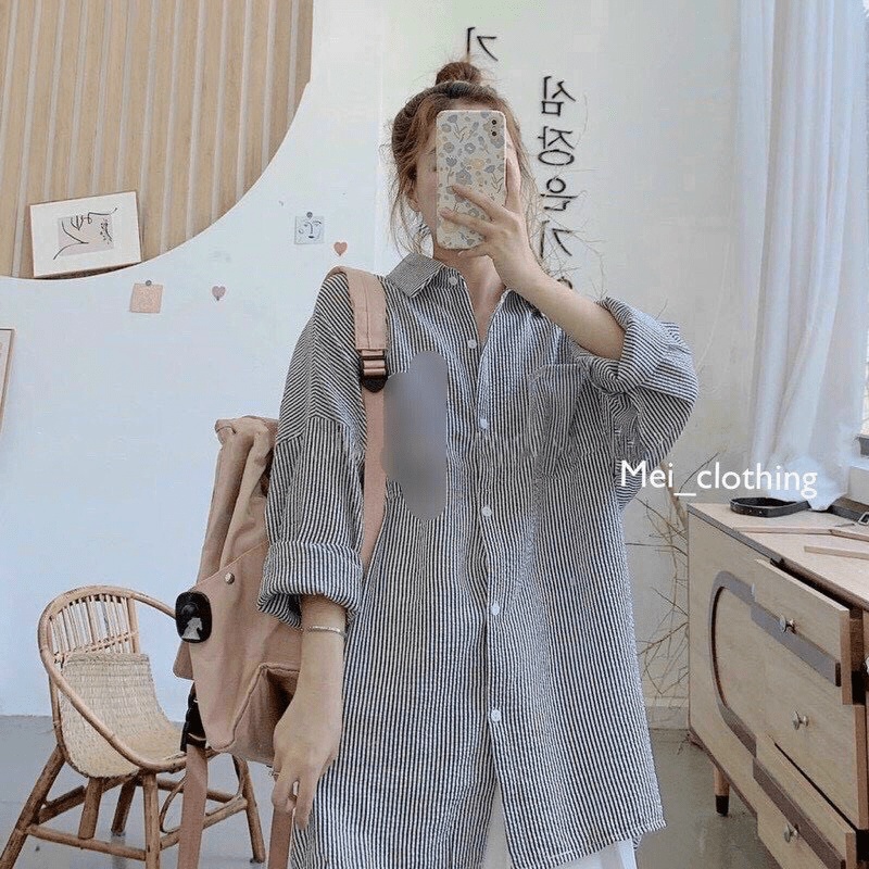 Áo Sơ Mi Kẻ Sọc OverSize 100% Cotton Siêu Đẹp UP