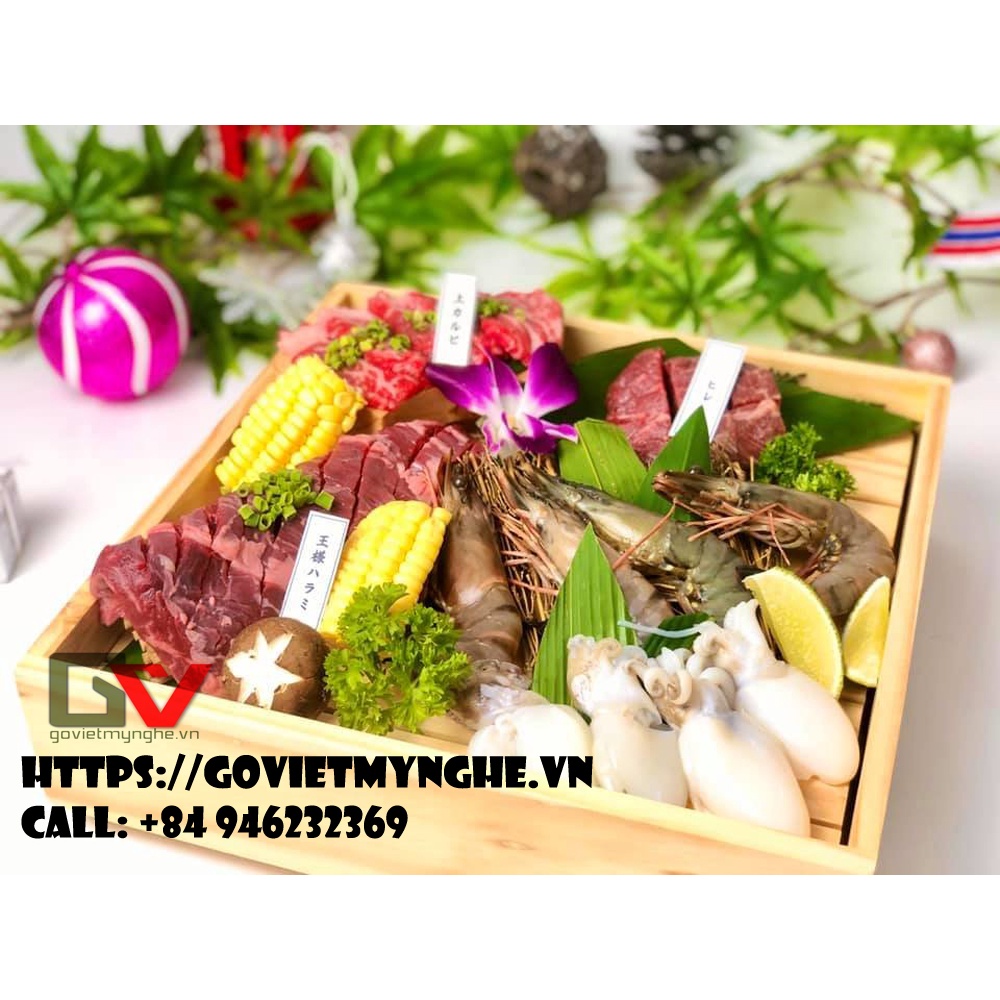 [Vuông 20x20cm] Khay gỗ trang trí món ăn - Khay gỗ trang trí sushi sashimi cho nhà hàng Nhật - Gỗ Thông- Chuẩn xuất khẩu