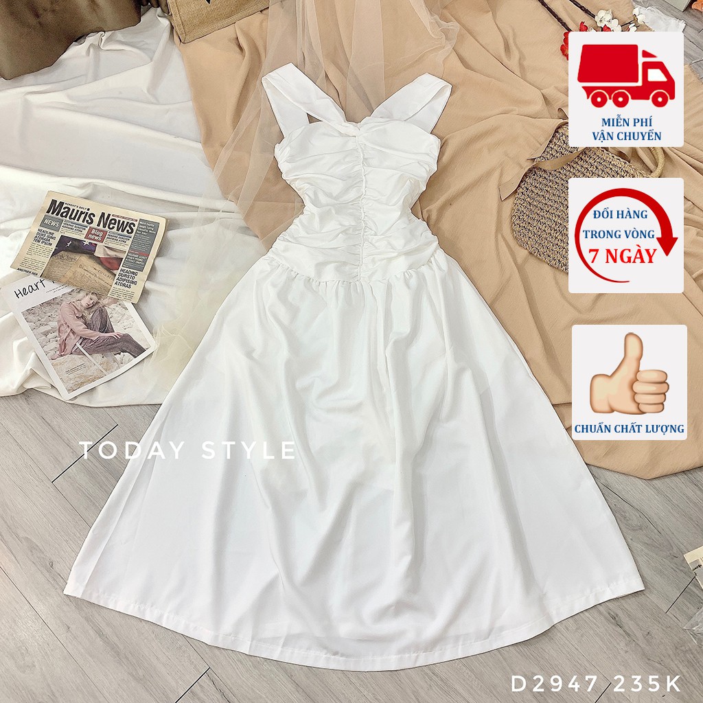 Đầm 2 dây chéo lưng Today Style freesize D2947