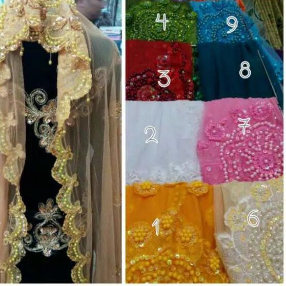 Khăn choàng đính kim sa ngọc trai giả cho cô dâu 072 11.11