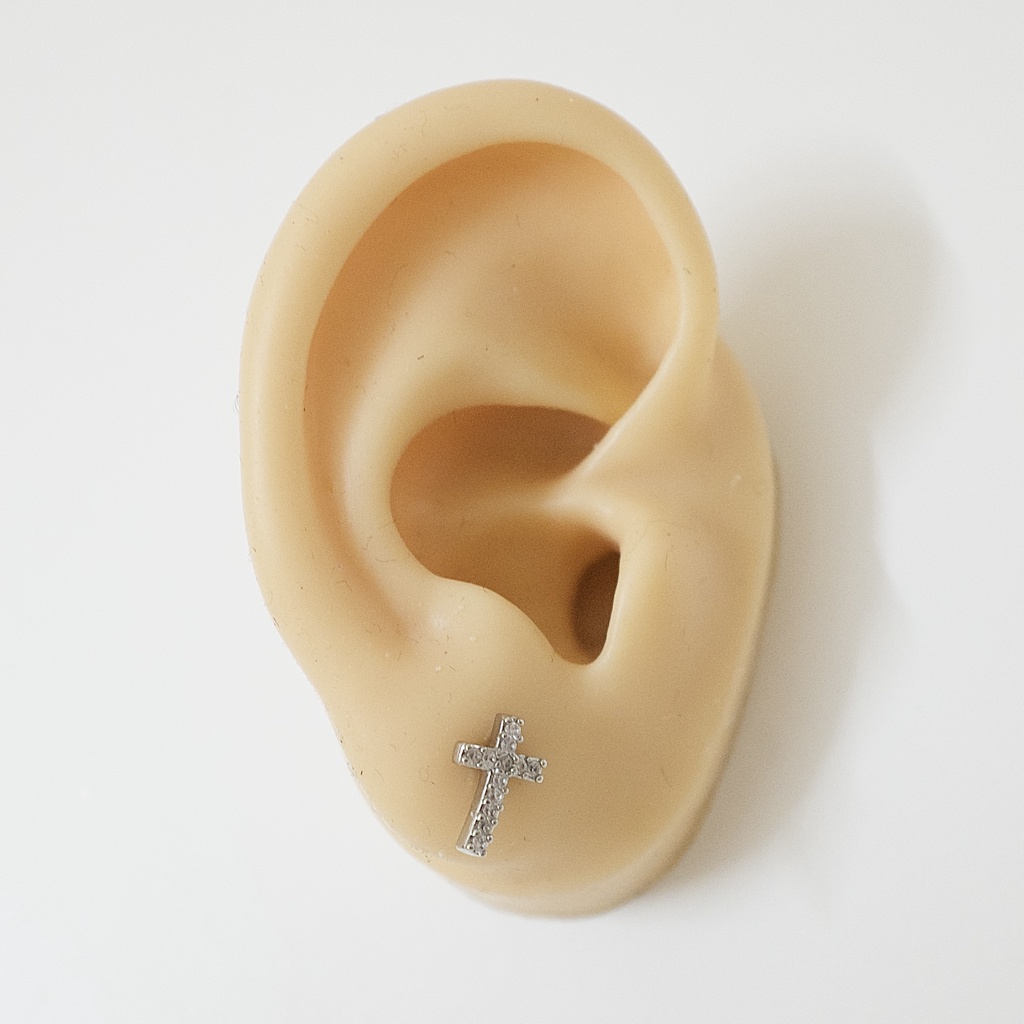 [1 Chiếc] Khuyên Tai Titan Thánh Giá Đính Đá Cong Unisex Màu Bạc Không Gỉ Sét Không Ngứa Bông Tai Nam Julies Box 66