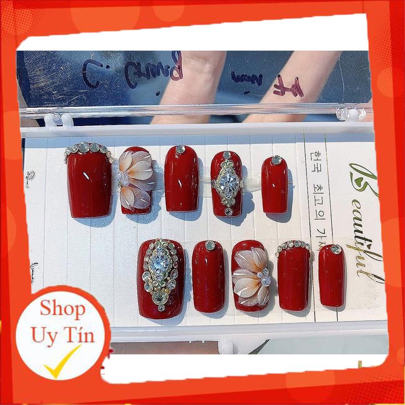 Hoa bột nail gắn móng tay | Hoa cúc ruby gắn đá ( set 2 bông/10 bông )