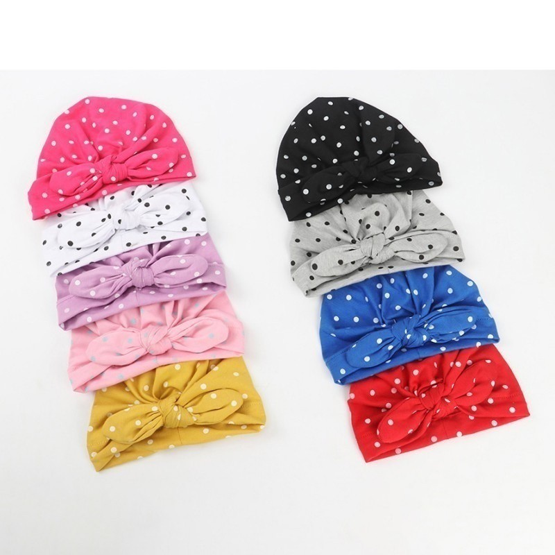Nón Trùm Đầu Vải Cotton Phối Họa Tiết Chấm Bi Xinh Xắn Cho Bé