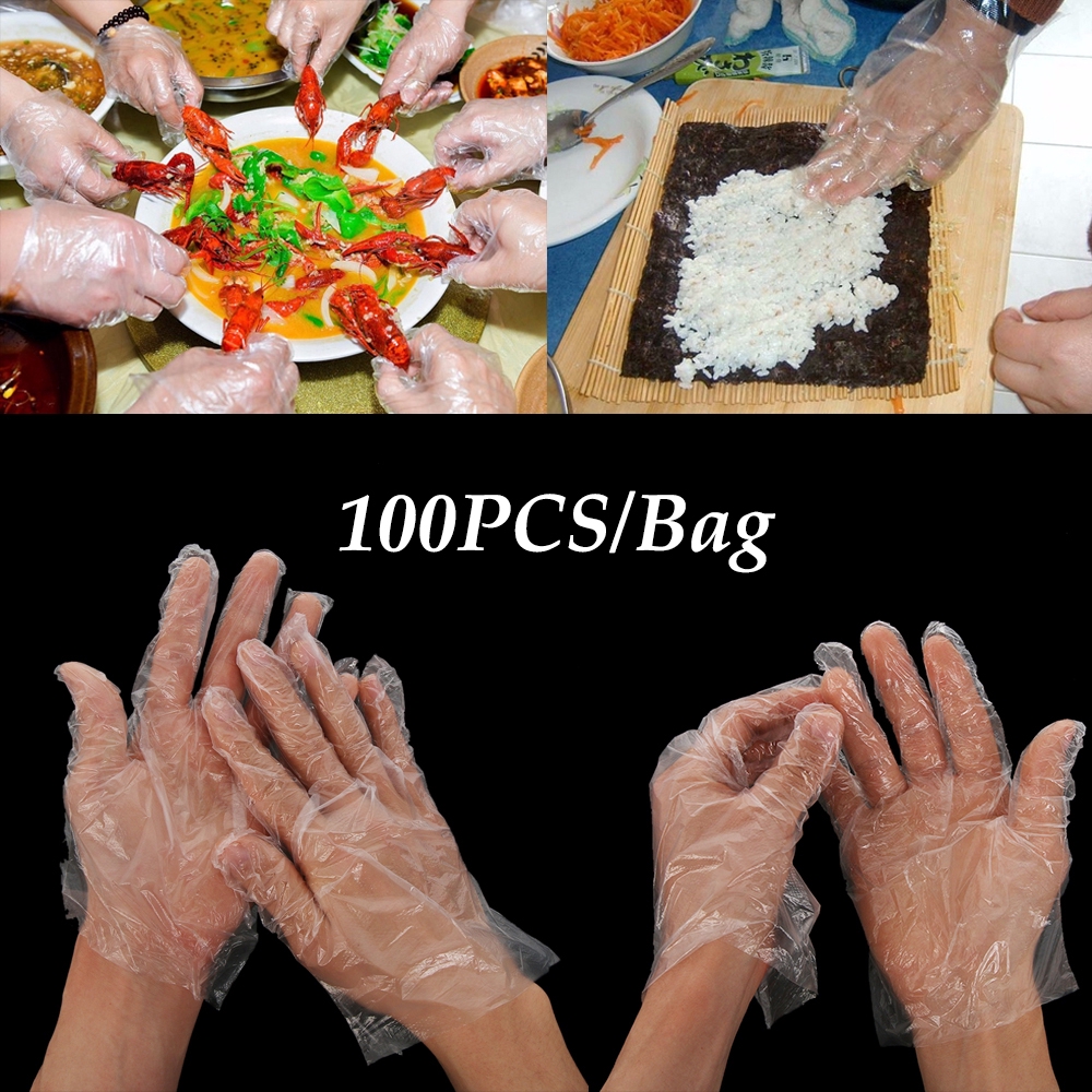 Set 100 Găng Tay Vệ Sinh Bằng Pe Trong Suốt Dùng Một Lần Cho Nhà Bếp / Nhà Hàng