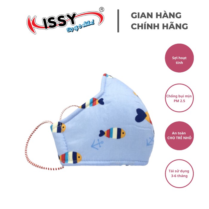 Khẩu trang Kissy trẻ em từ 4 đến 10 tuổi chống bụi mịn, giao đúng mẫu họa tiết cá xanh