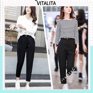 Quần tây nữ lưng cao vải tuyết mưa màu Đen / Kem / Xanh than - dáng đứng phong cách Hàn Quốc