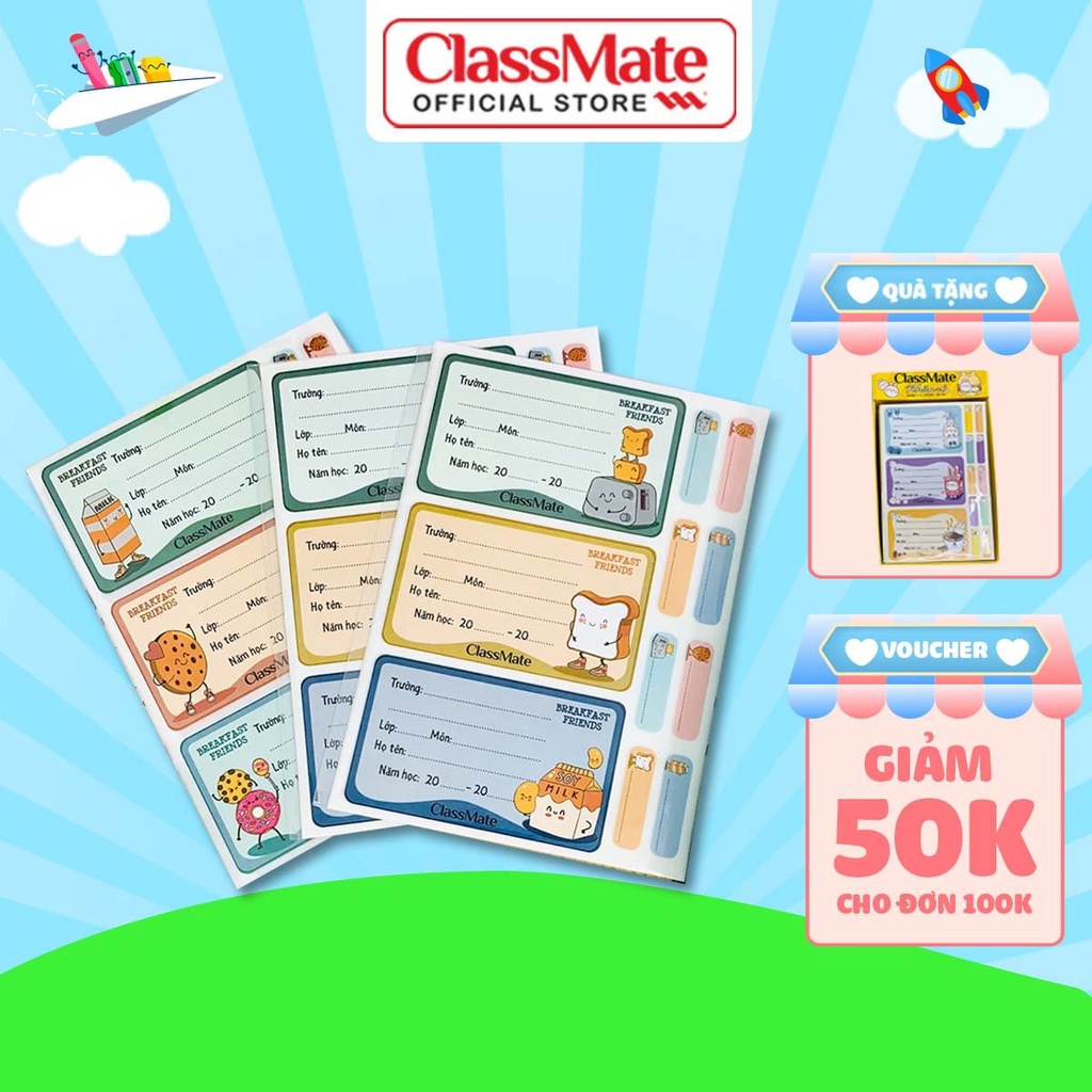 Nhãn vở có keo dán sẵn CLASSMATE Breakfast 15 Cái/Túi CL-NT233