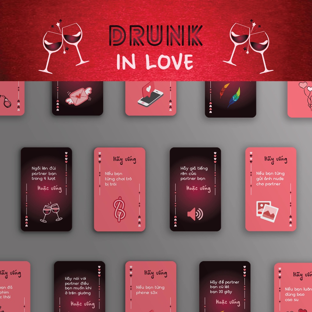 Bộ bài uống bia Drunk in Love - Say Tình - Dành cho 55 lá luật chơi dành cho cặp đôi tại tiệc ăn uống