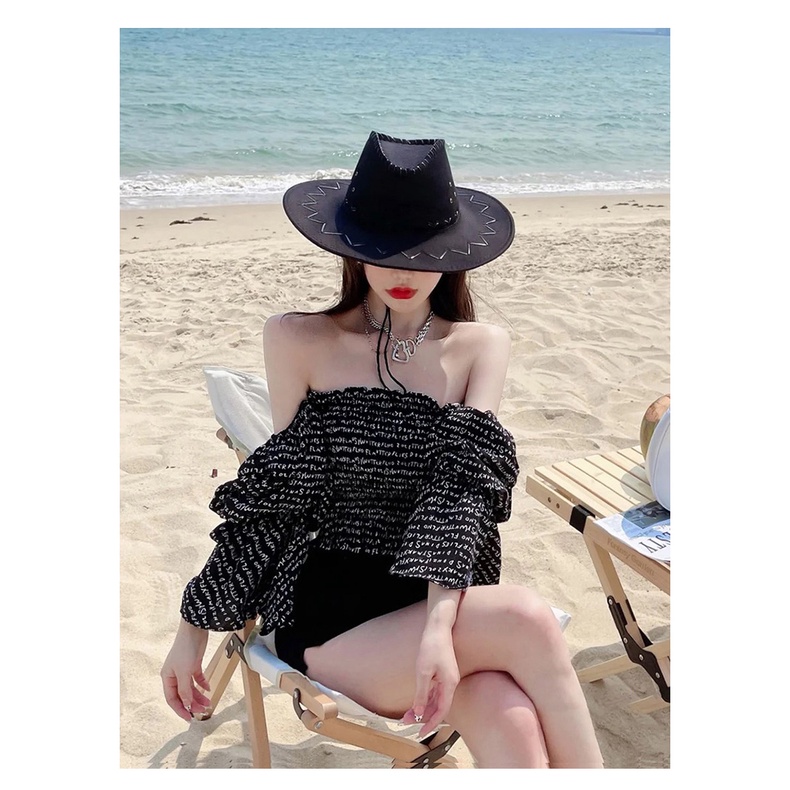 Mũ Cao Bồi Mùa Hè Có Dây Rút Che Nắng Vành Rộng Kiểu Cao Bồi Phương Tây Cho Nam Và Nữ