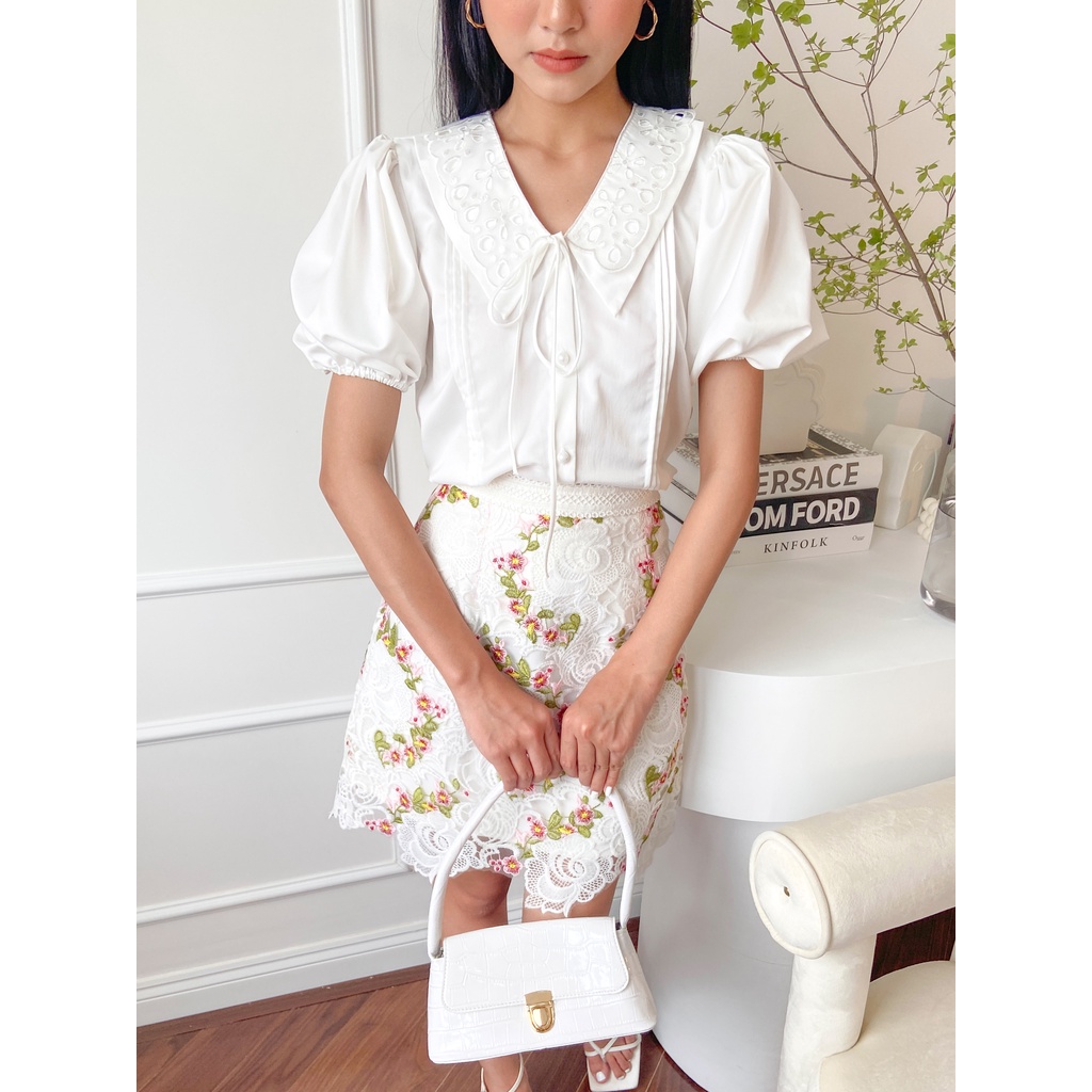Áo Kiểu Thắt Nơ Tay Phồng EDINI - A1311