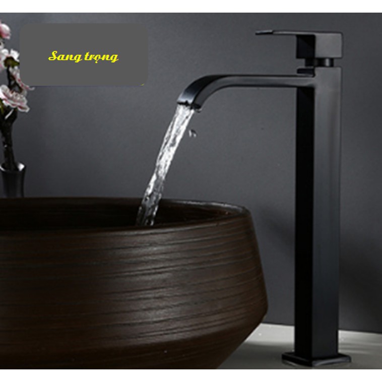 Vòi Lavabo lạnh cao vuông màu đen Inox 304 dùng cho lavabo nổi | BigBuy360 - bigbuy360.vn