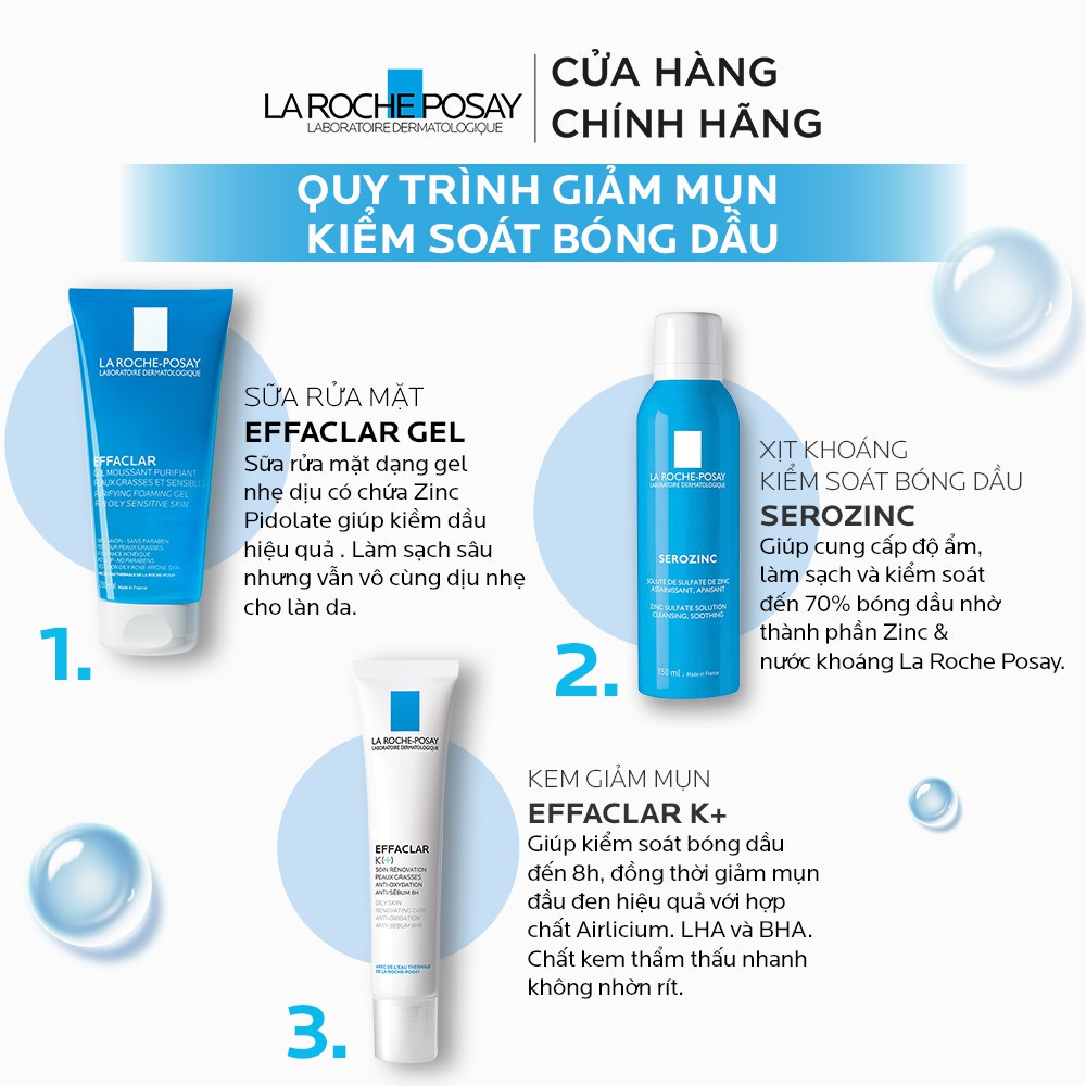 Kem dưỡng giúp cải thiện bề mặt da, giảm mụn đầu đen và giảm bóng nhờn La Roche Posay Effaclar K+ 40ml