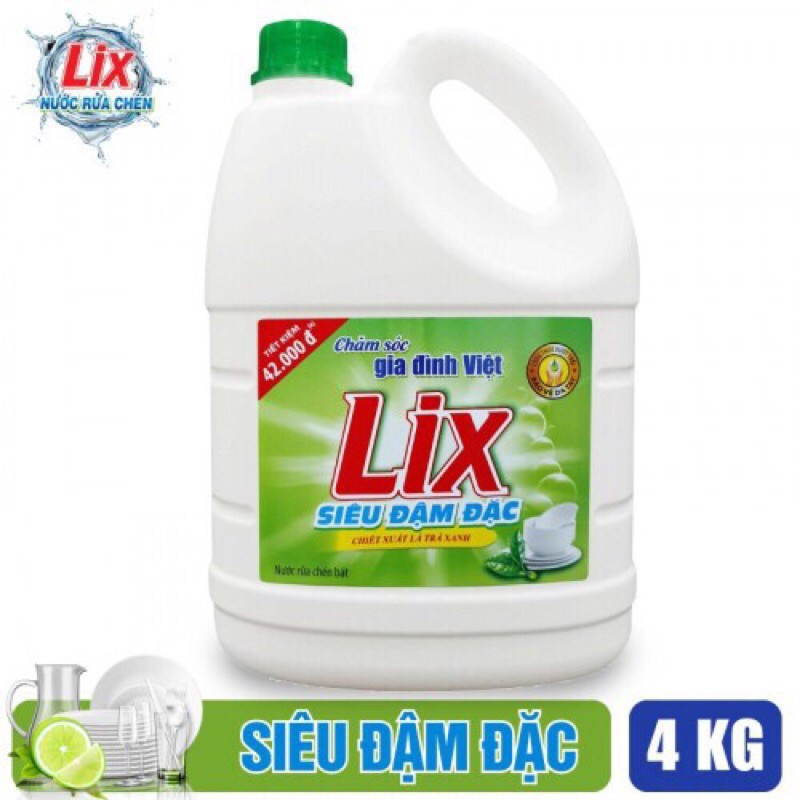 Nước rửa chén Lix Vitamin E hương Trà Xanh - 4kg