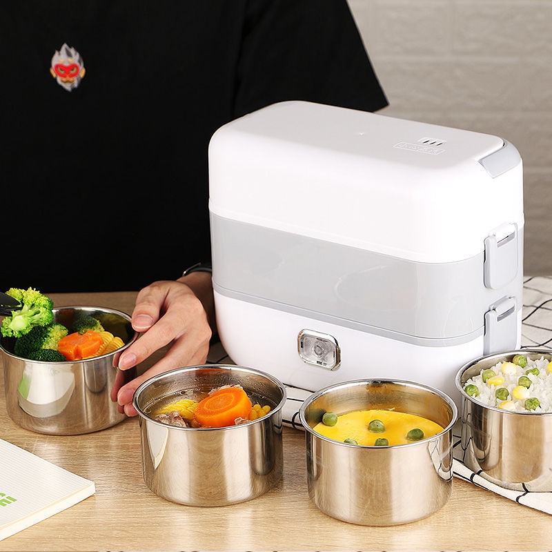 Hộp Cơm Giữ Nhiệt Cắm Điện Văn Phòng LUNCHBOX 4 Bát Inox, Giữ Nhiệt, Hâm Nóng Và Nấu Chín Thức Ăn