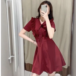 Đầm váy freesize đỏ cổ V phối dập li