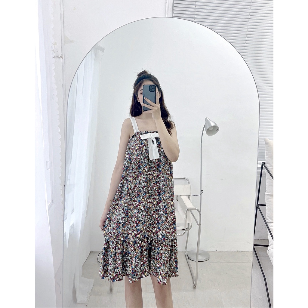 Váy xinh phối nơ chất cotton co giãn 4 chiều