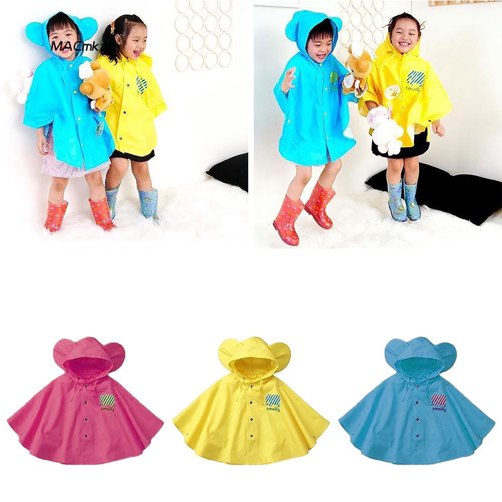 Áo mưa cài nút họa tiết tai to chống thấm nước dễ thương cho bé 1-8 tuổi