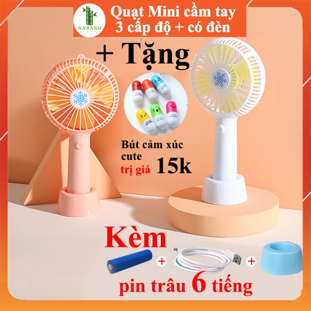 [Pin Trâu 6 Tiếng] Quạt Mini Cầm Tay 3 Cấp Độ Để Bàn Sạc Pin Tích Điện Có Đèn Gọn Nhẹ, Dễ Dàng Mang Theo - Nabako | BigBuy360 - bigbuy360.vn