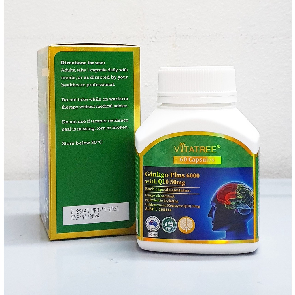 date 2025 - Bổ Não Ginkgo Plus 6000 with Q10 50mg hãng Vitatree Úc chai 60 viên capsules từ úc