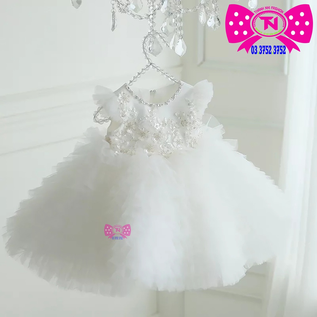 Váy Bé Gái Trắng Kết Cườm Hàng Thiết Kế Cao Cấp - Váy Công Chúa Thanh Nhi TN1742022001