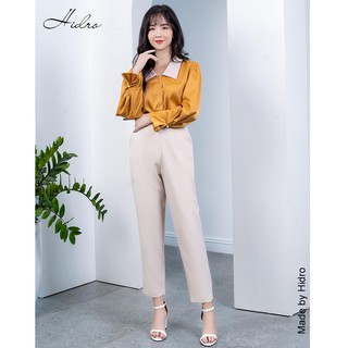 HIDRO Set áo lụa gân phối quần baggy