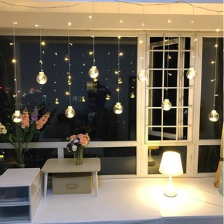 Đèn Rèm Thả Mành Bóng Tròn, Đèn Rèm Trang Trí Gồm 12 sợi bóng 8cm ( dài 5m)