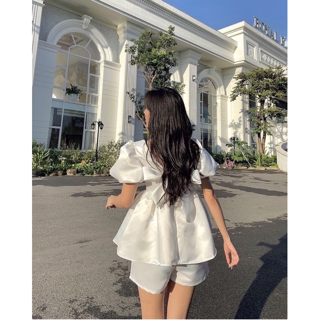 [Mã FATHANG5 giảm 10K đơn 50K] SET ÁO BABYDOLL NƠ LƯNG KÈM SHORTS TRẮNG