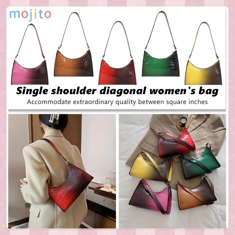 MOJITO Fashion PU Leather Underarm Bag Gradient Color Alligator Shoulder Clutch