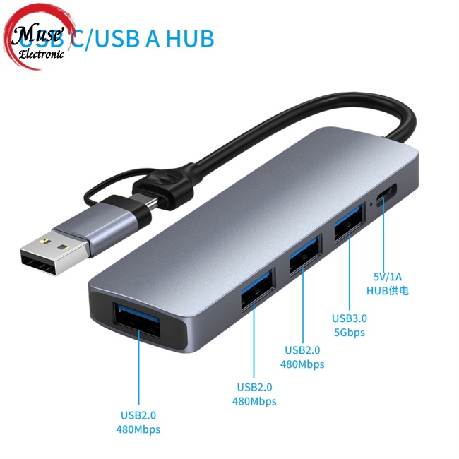 Hub Chia Cổng usb Type C/usb 5 Trong 1 Đa Năng Kèm Đầu Đọc Thẻ Sd/tf
