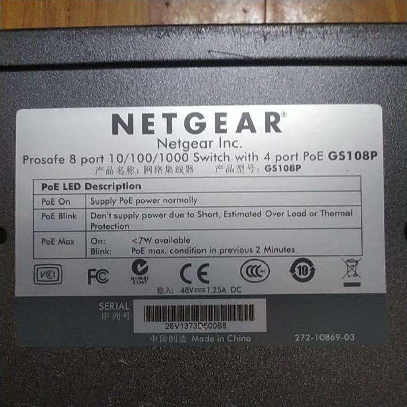 Bộ chia mạng switch POE Netgear GS108P 8-Port Gigabit với 4-Port POE